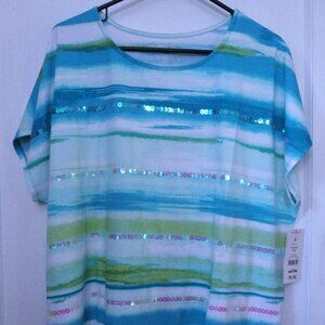White Stag Multicolor Striped Scoop Neck Short Sleeve Top - Size 20 - NWT